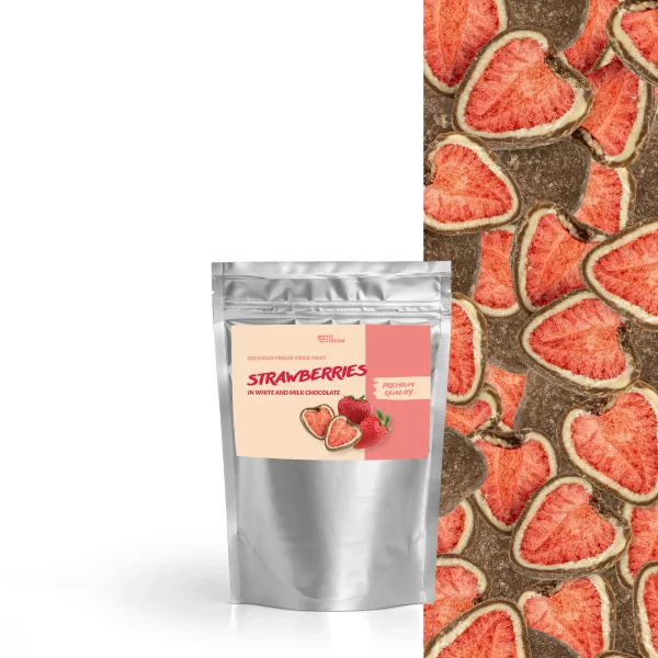 Fresas con chocolate blanco y con leche (100 g)